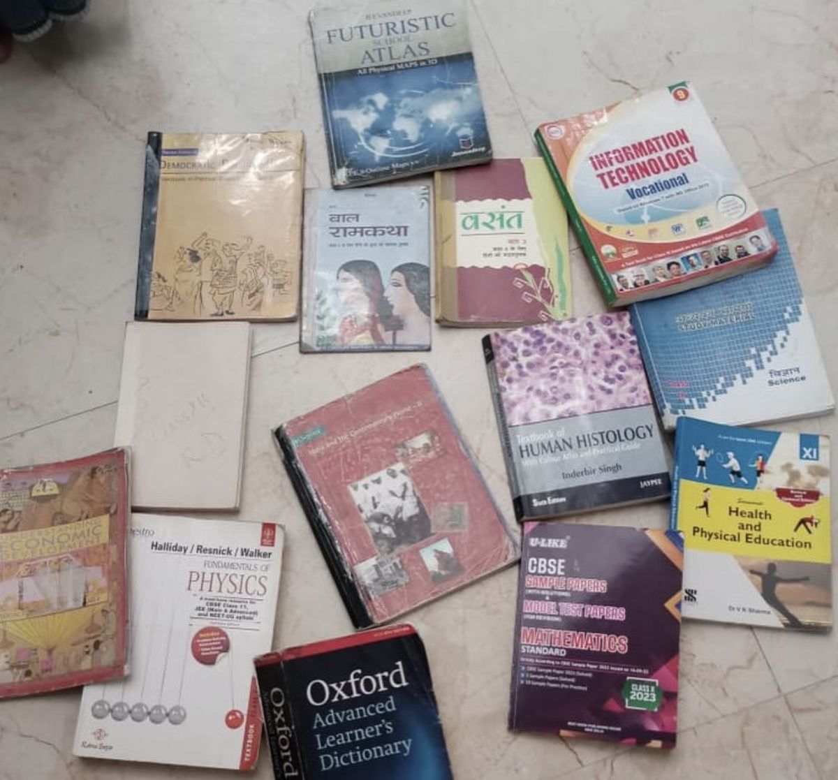 Books donated by Jana Vidya Foundation for free village libraries — textbooks and reference material